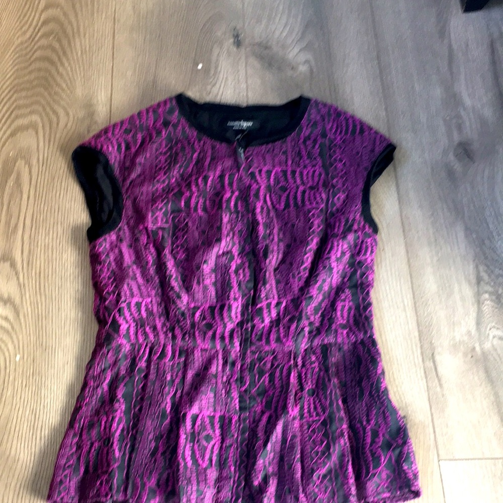 Nanette Lepore black and purple sleeveless blouse